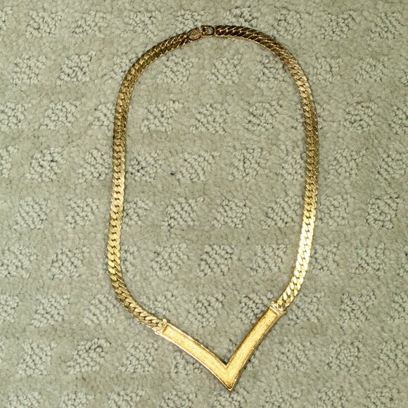 Vtg 80s Signed Christian Dior "V" Rhinestone Bulky Chain 6.5" Choker Necklace - Picture 7 of 7